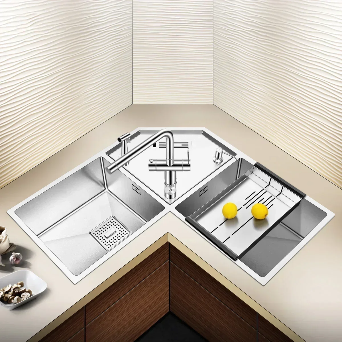 

Corner sink double slot corner multi-function stainless steel sink sink with knife holder Hot sales