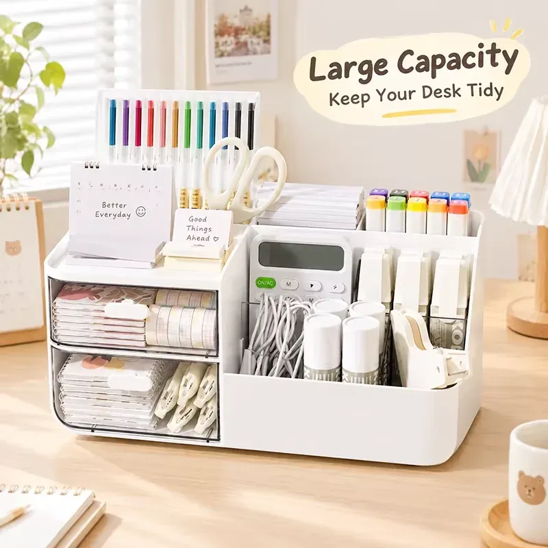 Multifunctional Desktop Storage Box Drawer-type Cute Cosmetic Makeup Organizer Stationery Pen Holder for Study Desk Office Home