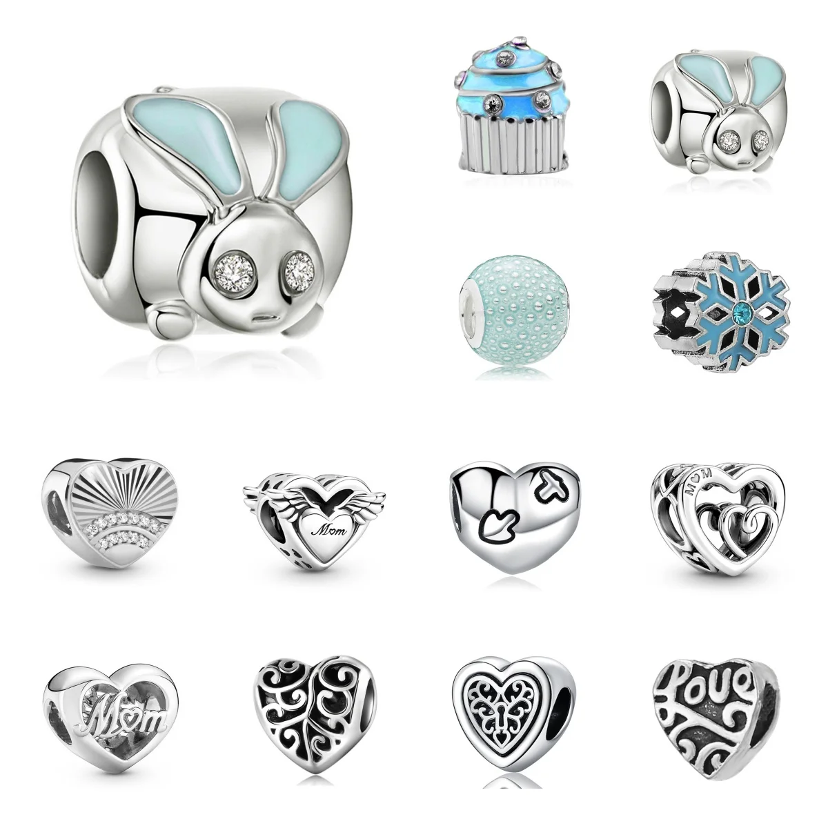 

2024 New Silver Plated Classic Heart Charm Beads For Fashion DIY Bracelet Necklace Jewelry Accessories Gifts