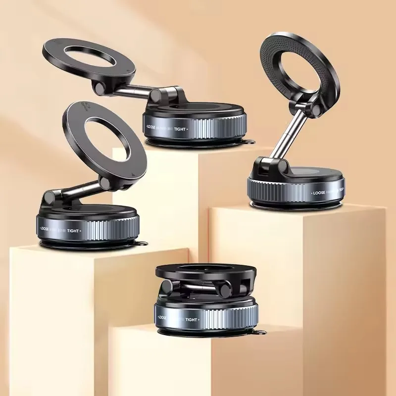 Car Phone Magnetic Stand Mechanical Vacuum Suction Cup Rotate 360° Magnetic Adsorption Bracket Navigation Universal Holder