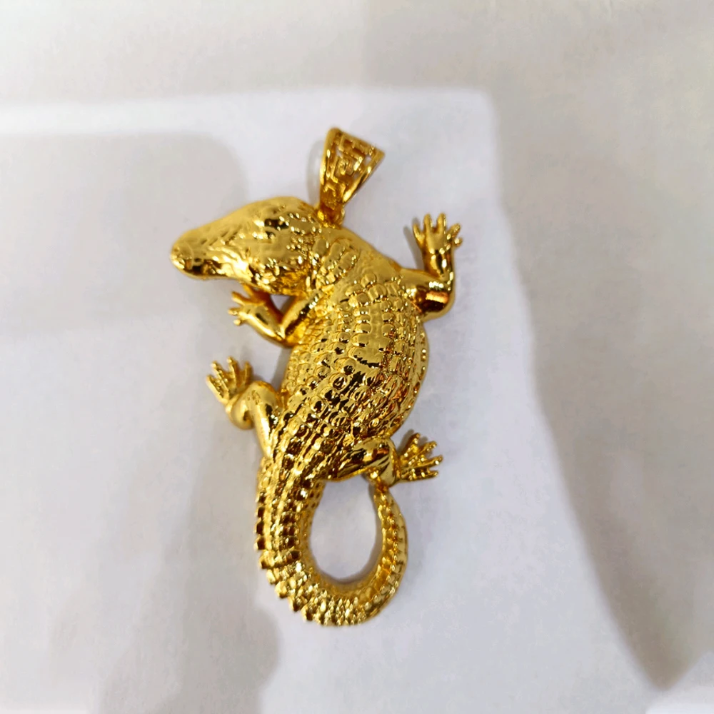 Gold Color Pendant 60cm Chain for Women Copper Crocodile Animal Large Pendant Necklace Men Girl Wedding Clothing Accessories