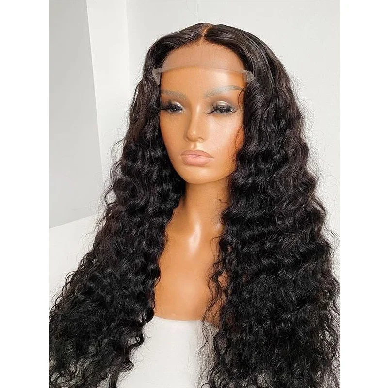 

Soft Long 26Inch180%Density Black Deep Wave Preplucked Glueless Lace Front Wig For Black Women With Babyhair Daily Cosplay