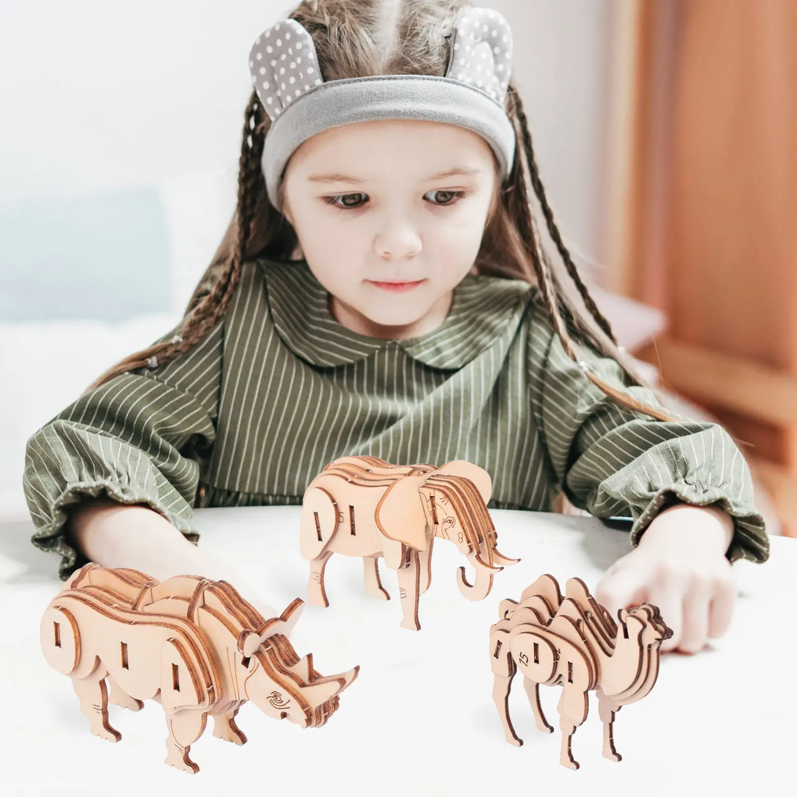 3Pcs Wooden Animal Puzzle Educational Craft Kit 3D Logical Thinking Concentration Development Educational Puzzles