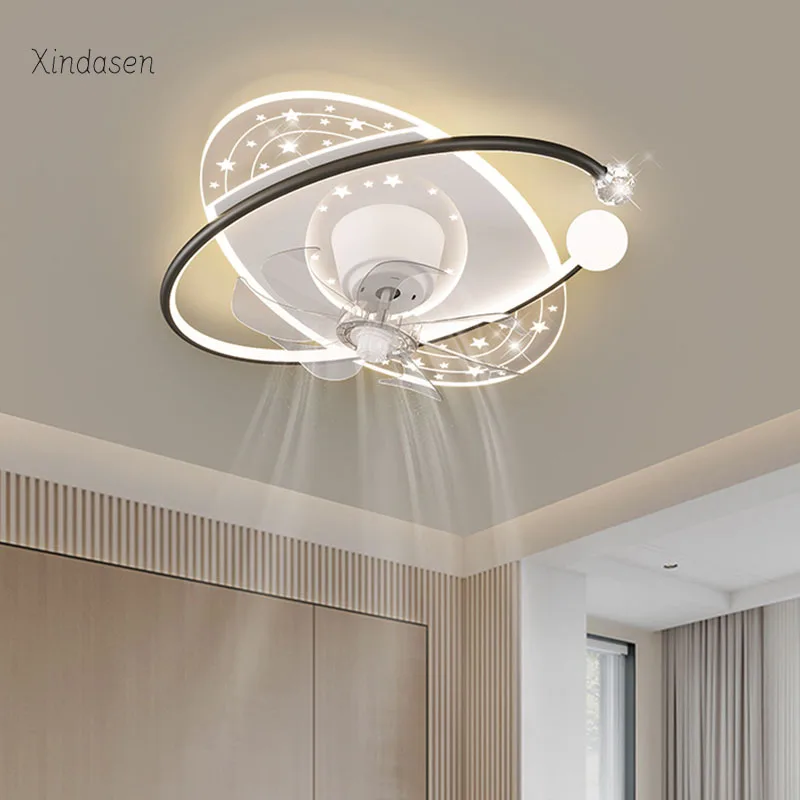 

Modern Led Ceiling Fan With Light Home Decor Creative Oval Round Chandeliers Bedroom Living Room Dining Kitchen Lamp Ceiling Fan