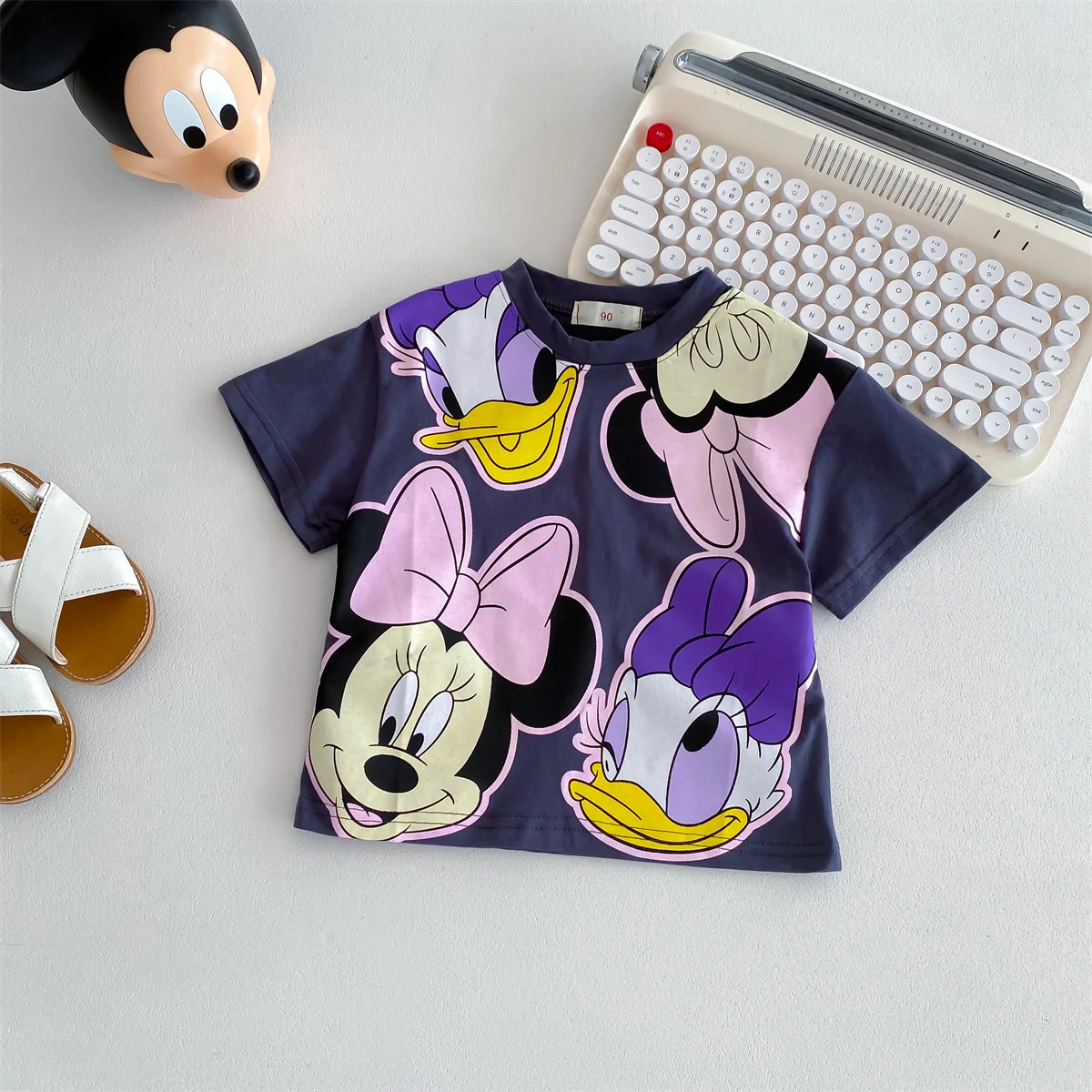 Disney Cartoon Cute Baby Girl Boy T-shirt Summer Clothing Printed Minnie Children Tees Short Sleeve Tops Crewneck Kids T Shirts