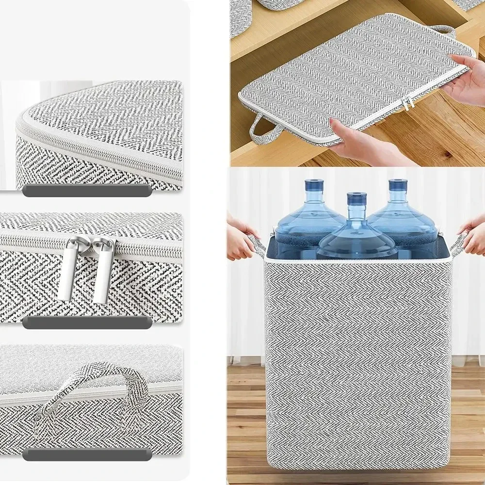 Non-woven Quilt Storage Bag with Lids Zipper Foldable Clothes Quilt Bins Container Large Capacity Dust-proof Bag Organize image 3