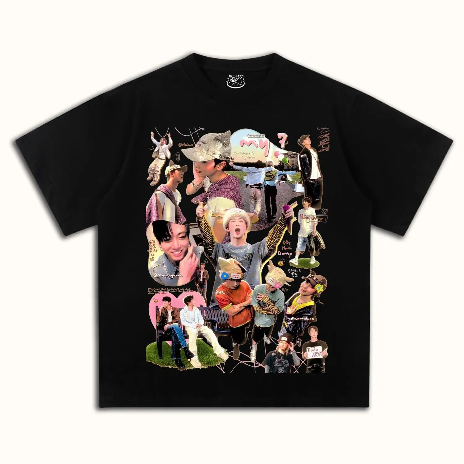Kpop BTS Bangtan Korea Idol ARMY Fan Tee Men's Women's White Retro Cool Graphic Art Print Oversized Short Sleeve Streetwear Top