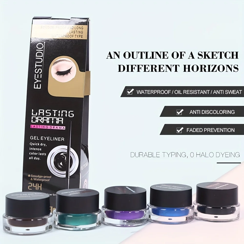 Rich Color Rendering Eyeliner Cream,Smudge Proof Waterproof Easy Coloring Makeup Cosmetic,( Brown, Blue Purple, Green And Black)