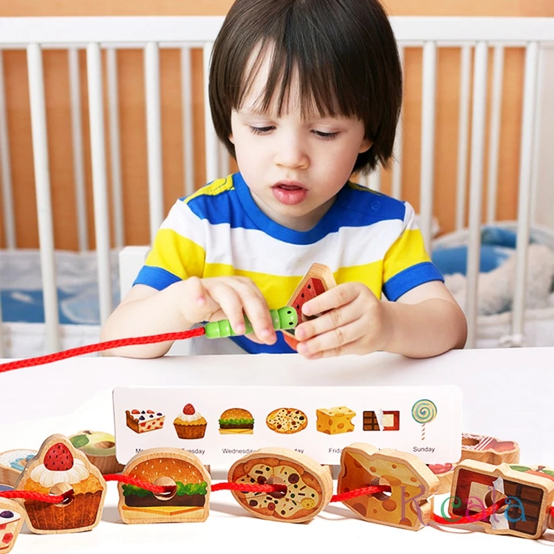 Baby Threading Games Parish Montessori Toys Paly Food Matching Sorting Thinking Fine Motor Educational Wooden Toys For Kids