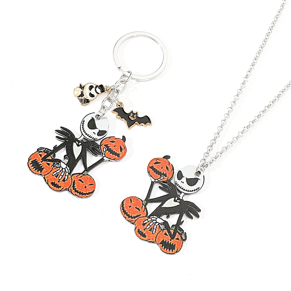 Disney Nightmare Before Christmas Schlüsselanhänger, Jack Skellington Anhänger mit Kürbis Charm, Gothic Schmuck Geschenk für Halloween