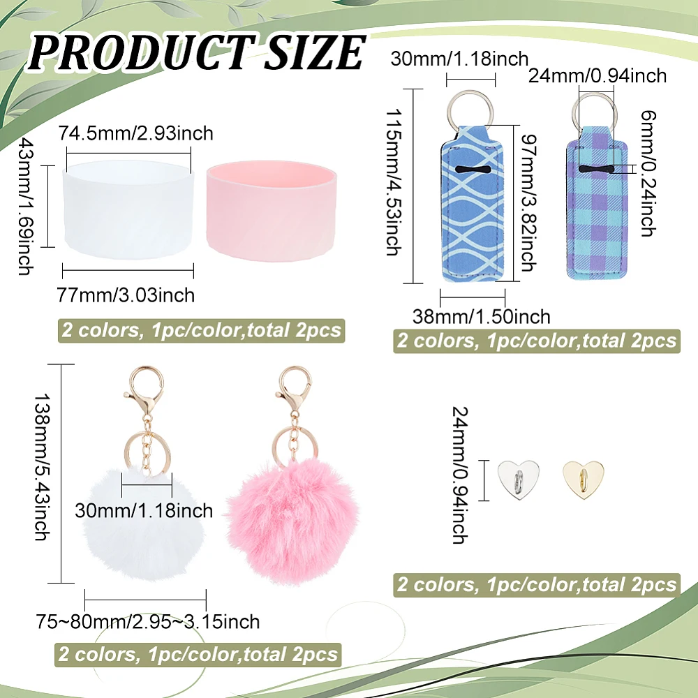 8Pcs Cup bottle Decoration DIY Kit Including Water Bottle for Cup Ball Keychain Heart Mini Hooks Lipstick Sleeve Pouch