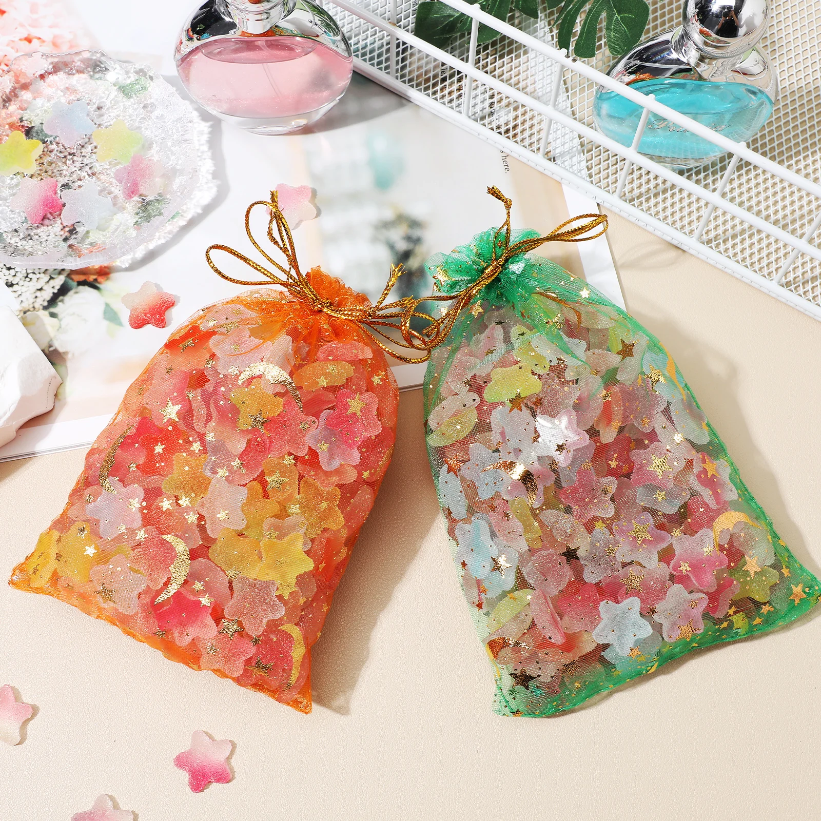 

100 pcs Star Bags Exquisite Design Rich Colors Premium Organza Drawstring Closure Wedding Birthday for Jewelry