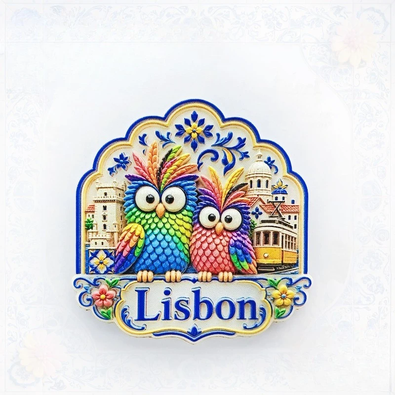 Lisbon Glazed Bird Fridge Magnet - Artistic 3D Portuguese Souvenir Unique European Gift for Travel & Tile Decor