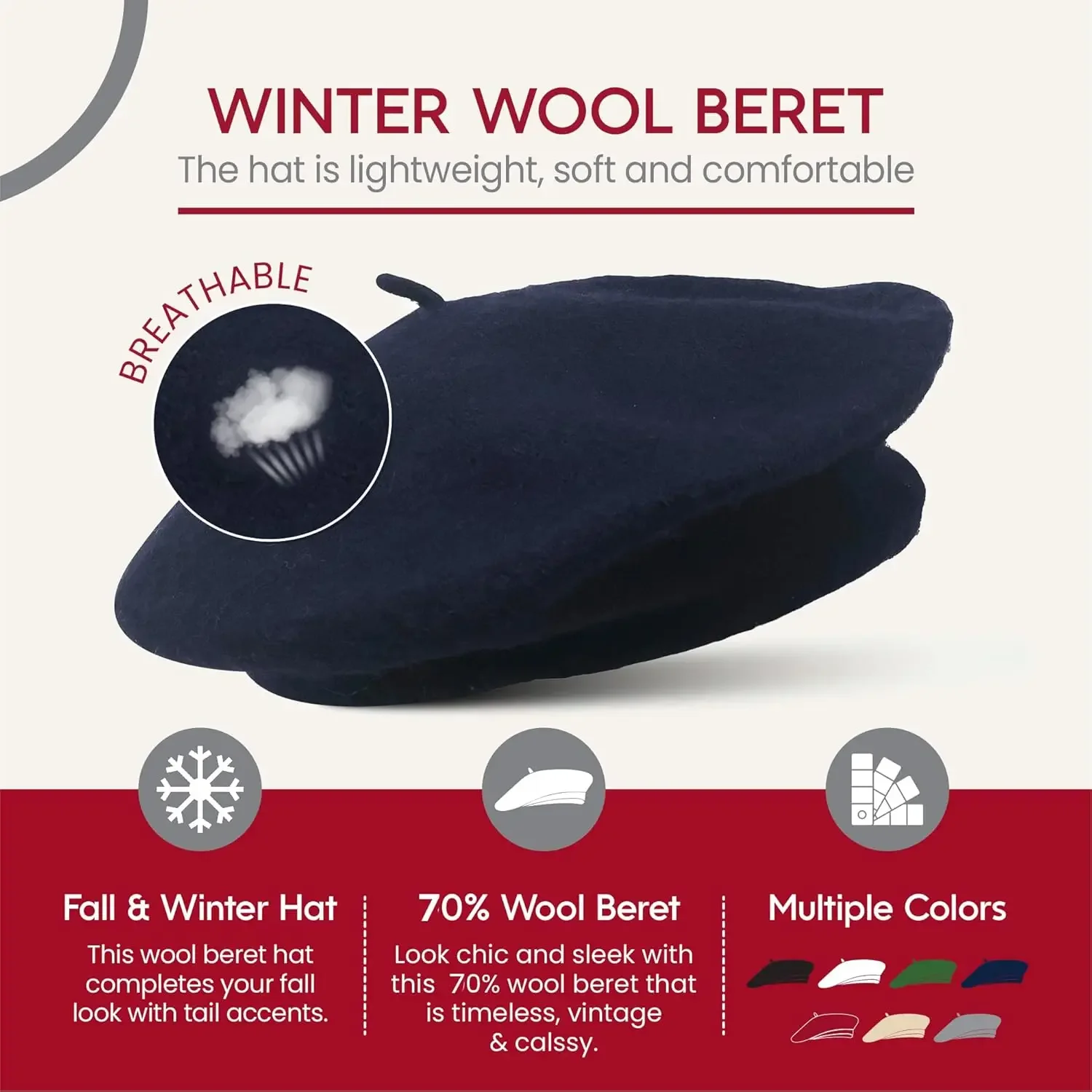 Boina francesa clásica de lana elástica