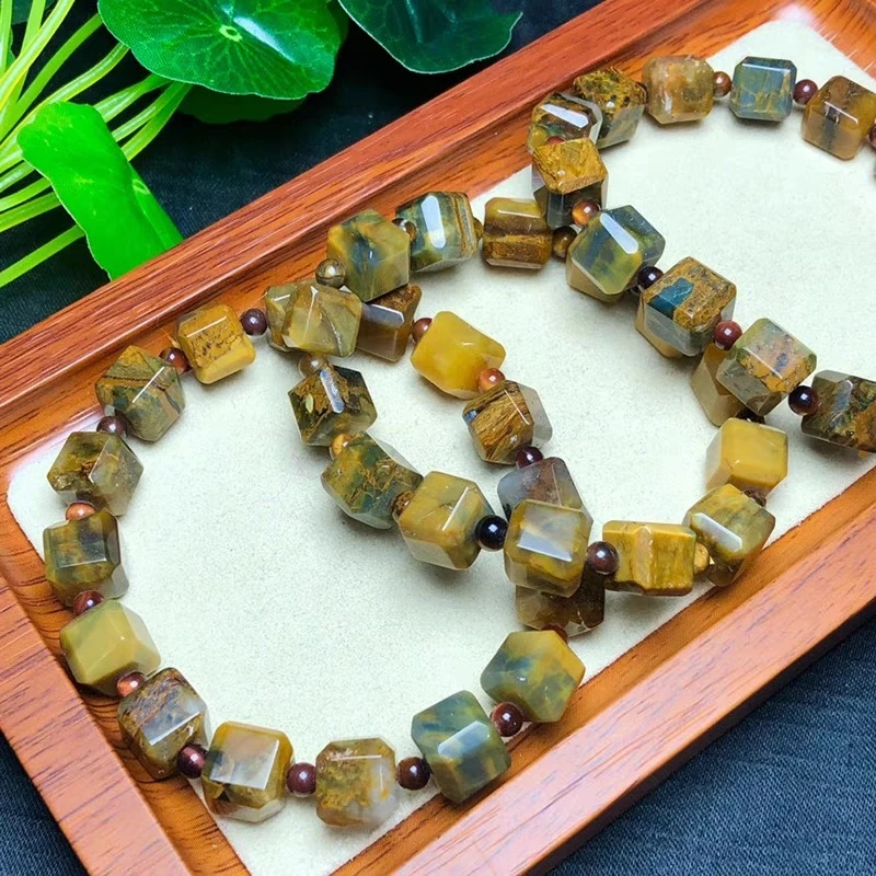 

Natural Yellow Pietersite Cube Beads Bracelet Jewelry 8x8mm Healing Bracelet From Namibia Pietersite Women Men AAAAAA