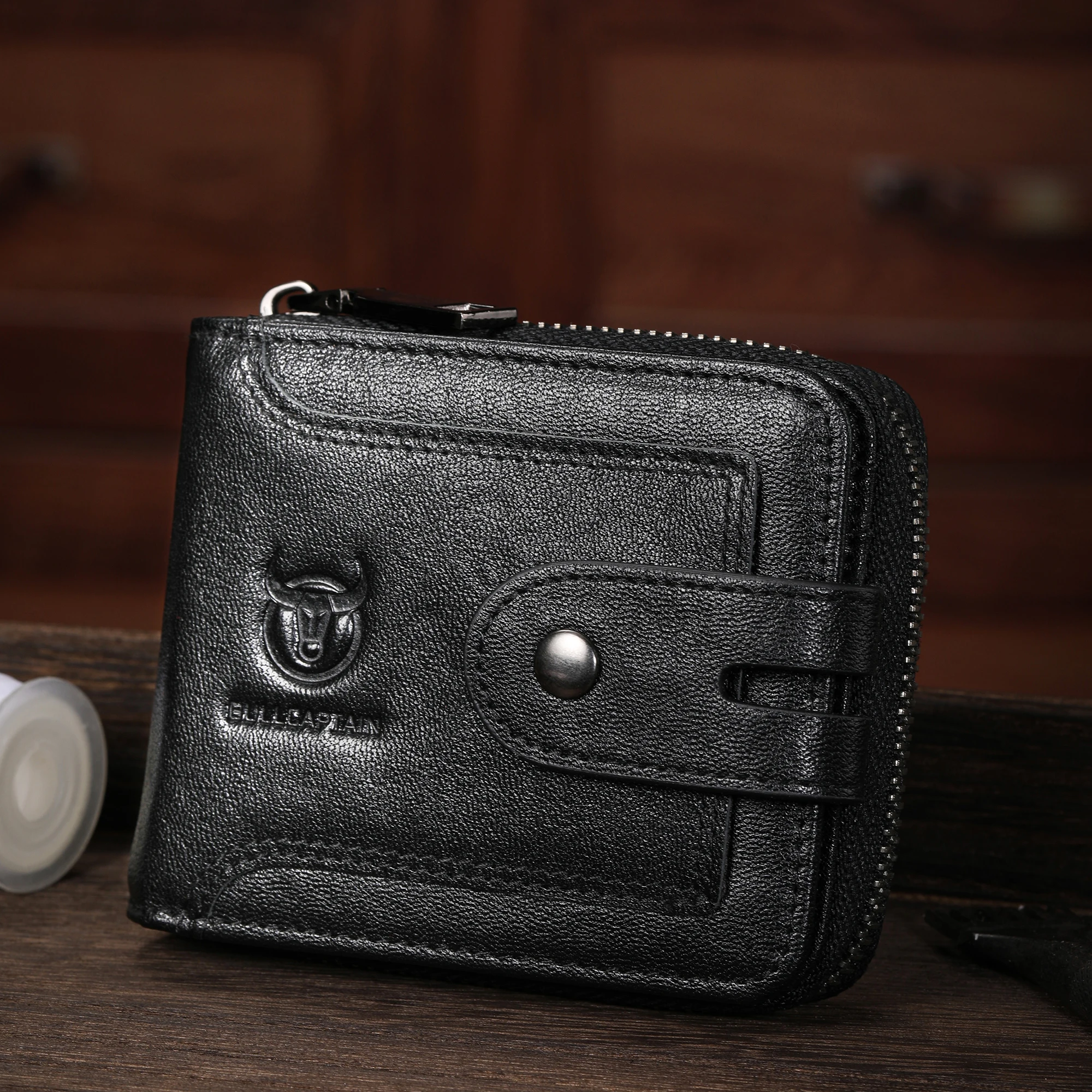 

Мужской кошелек из натуральной кожи в винтажном стиле на молнии, 2026, с RFID-защитой, большой вместимости, для кредитных карт, с окошком для ID и отделением для монет