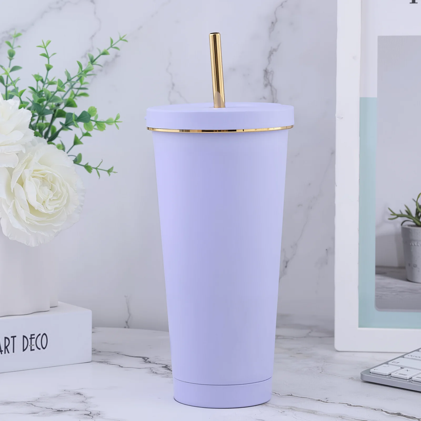 25オンス断熱ウォーターボトル、蓋付き広口ステンレススチールタンブラー、漏れ防止二重壁魔法瓶、24時間保冷、シリコン