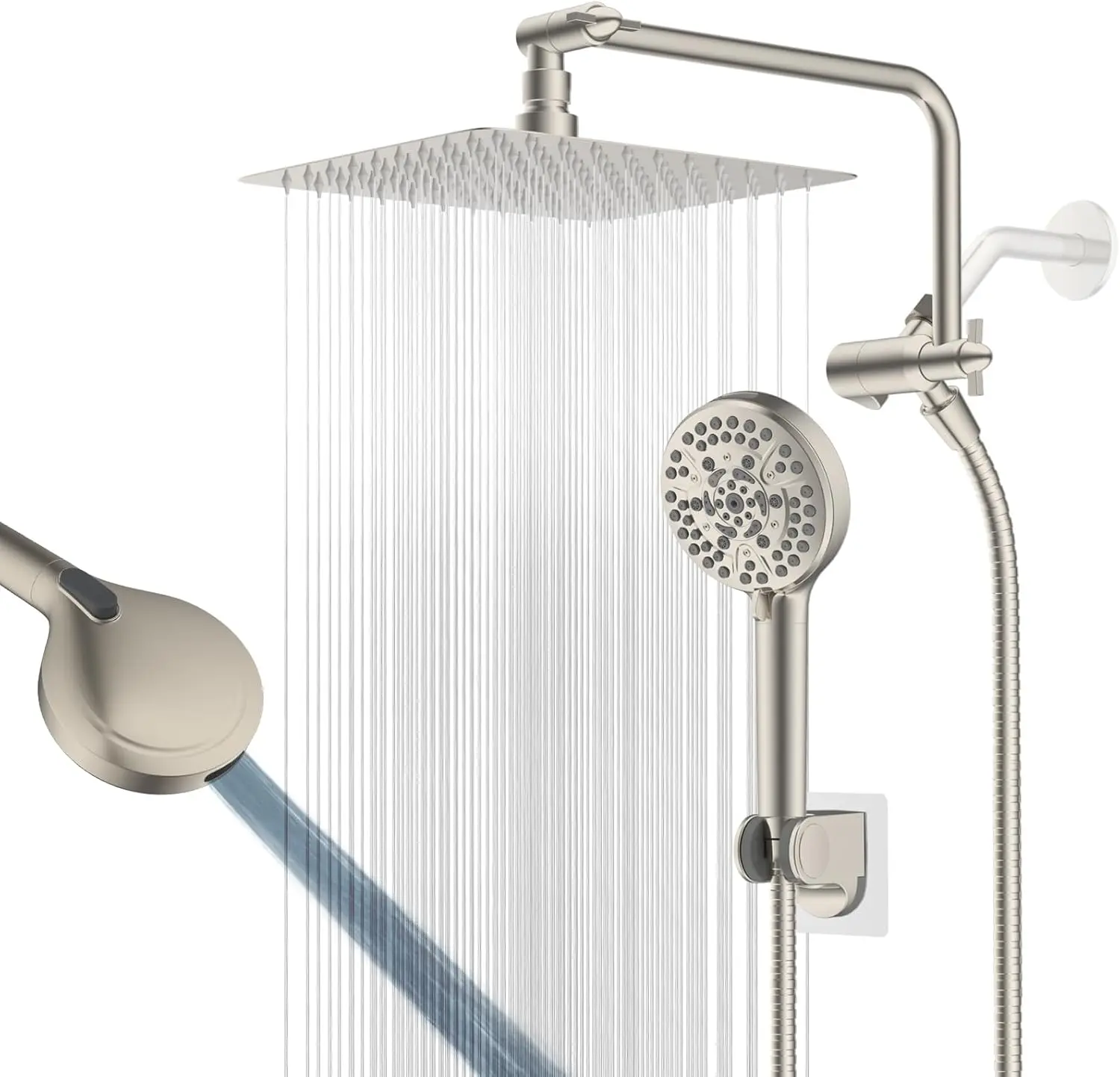 

All Metal Shower Head, 10" High Pressure Rainfall/Handheld Combo with Extension Arm, 71" Hose, 3-Way Diverter Valve