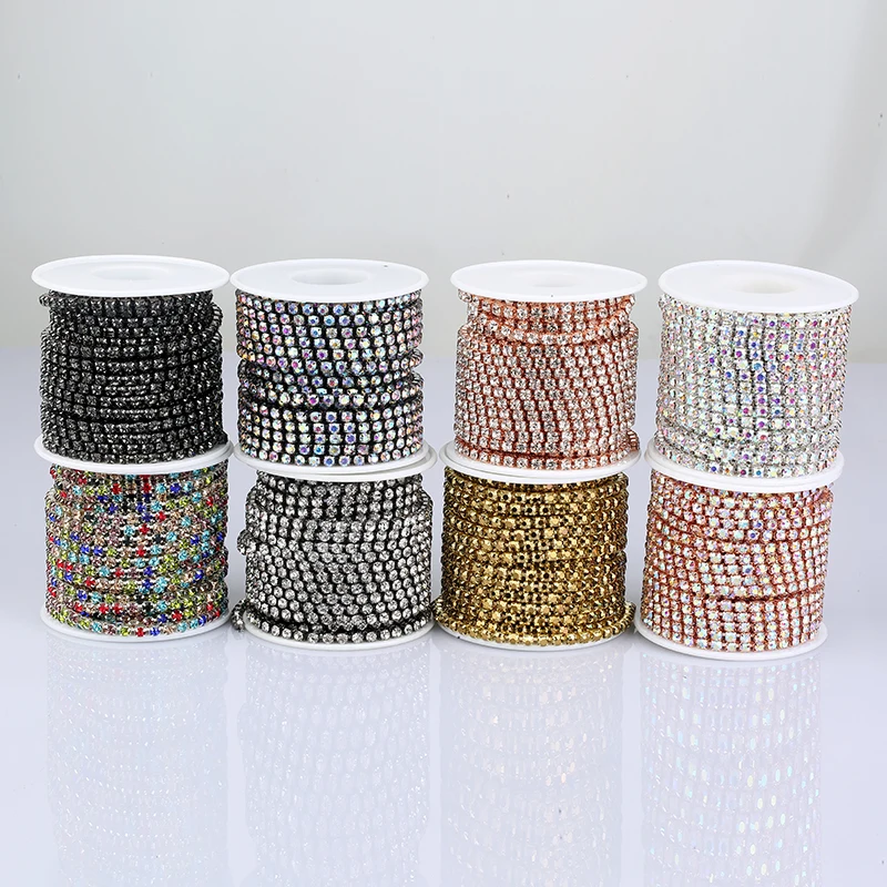 PEESOM SS6-SS18 Crystal Rhinestone Cup Chain Sew on Glass Rhinestone Trim Chain Glue On Colorful Crystal Cup Chain for DIY Craft