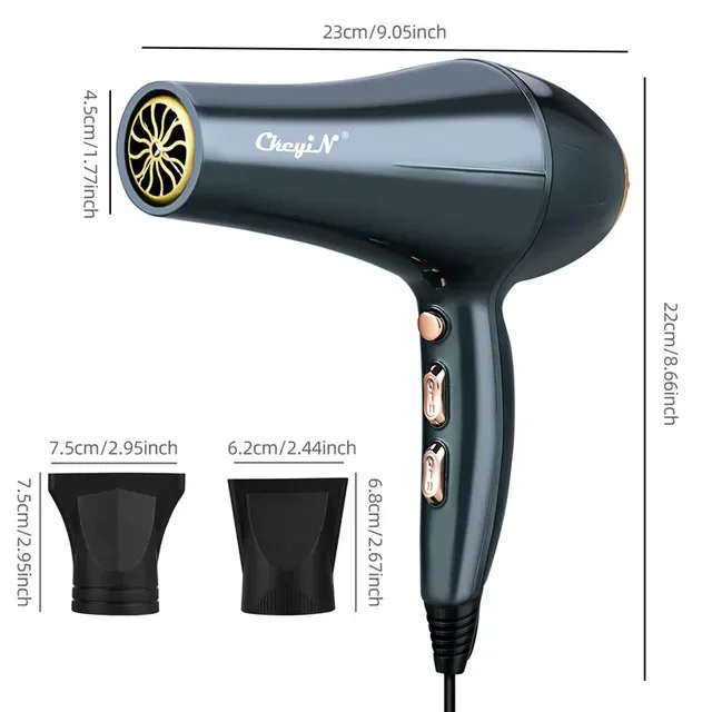 Sèche-cheveux professionnel à anions lumineux bleu 2200 W - 2 vitesses, 3 réglages de chaleur - Sèche-cheveux coiffant en salon