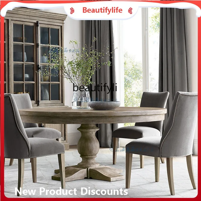 A45 American rural solid wood dining table small apartment round table chair combination light luxury high-end customization