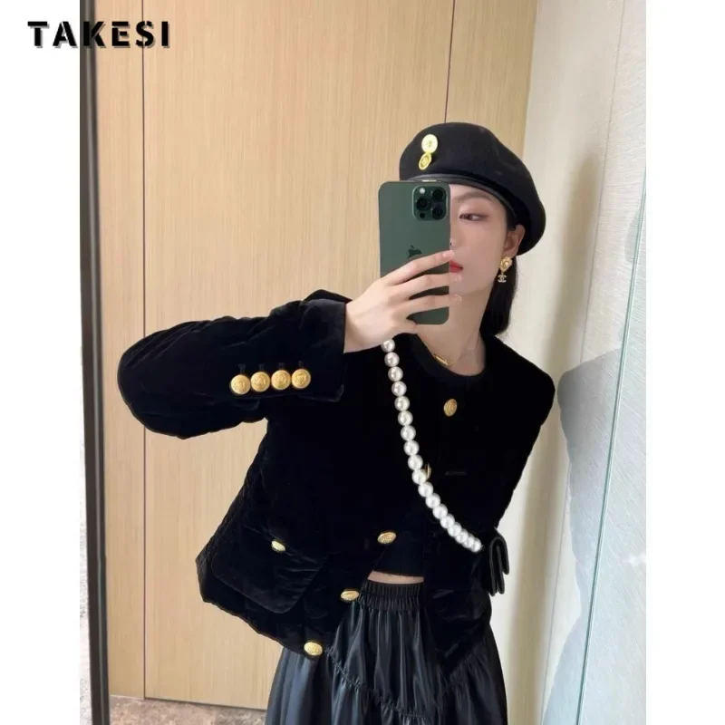 2023 Winter Luxury Style Single Breasted Parkas Round Neck Jacket For Women Office Lady Casual Slim Fit Elegant Chic Coat