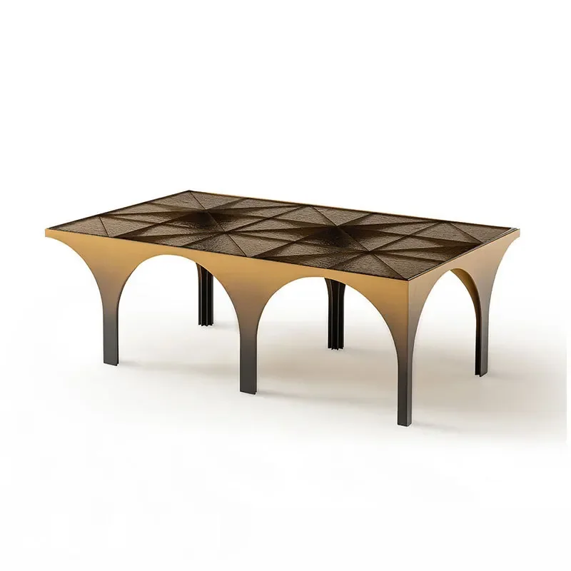 Italian minimalist corrugated glass coffee table stainless steel modern minimalist living room square tea table designer coffee