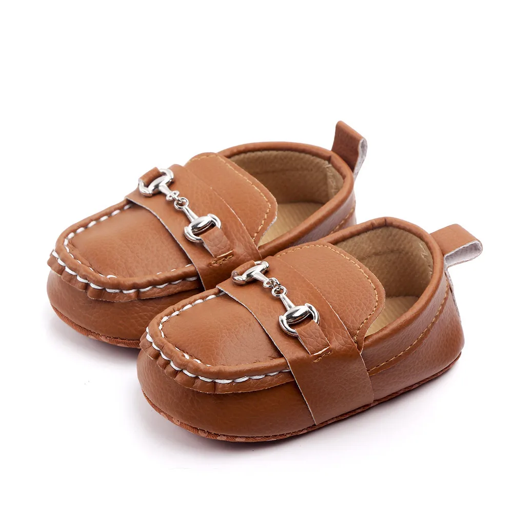 Infant Boys Crib Shoes Toddler Leather Loafers Newborn Girls Soft Sole Moccasins with Chain for 0-18 Months Baby Item Doll Gifts