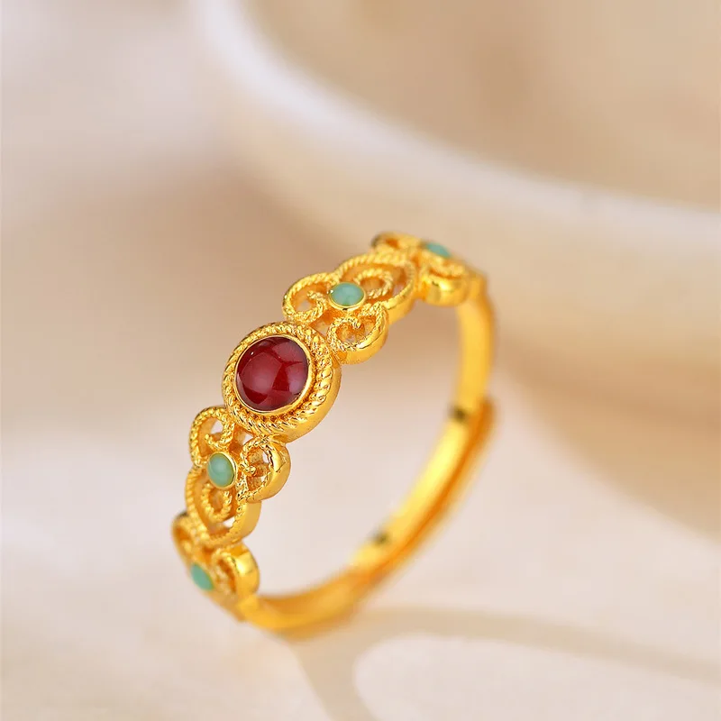 Vietnamese Sand Gold Ring For Women 2026 New Chinese Style Retro Palace Design Zircon Studded Ancient Brushed Craft Fashion Jewe