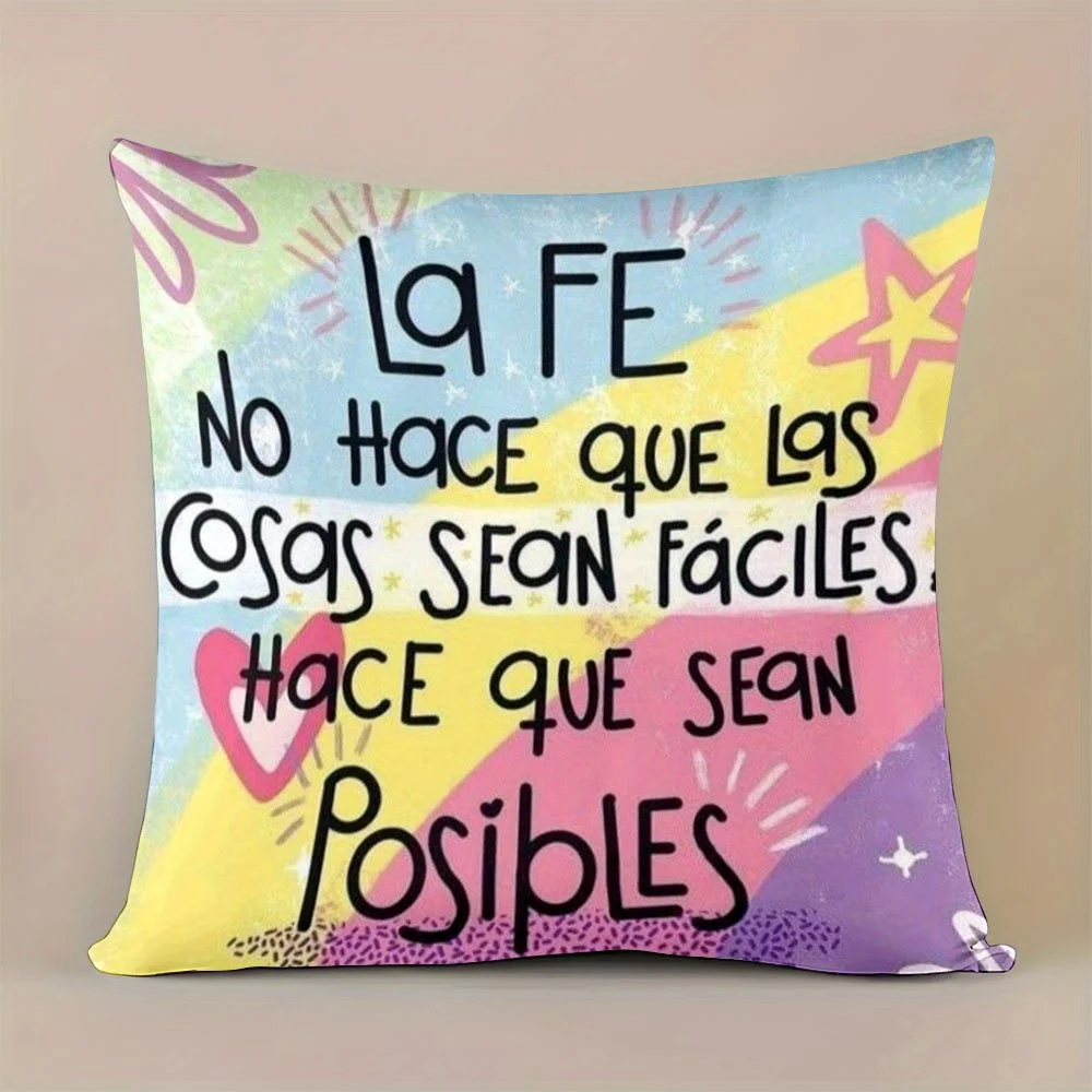 1pc Spanish Faith Inspirational Quote ThrowPillow Cover,Suitable for Sofa,Bedroom,Living Room,Heartwarming Gift for Faith Lovers
