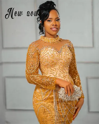 Nigerian Gold Embroidered Formal Dress -AliExpress