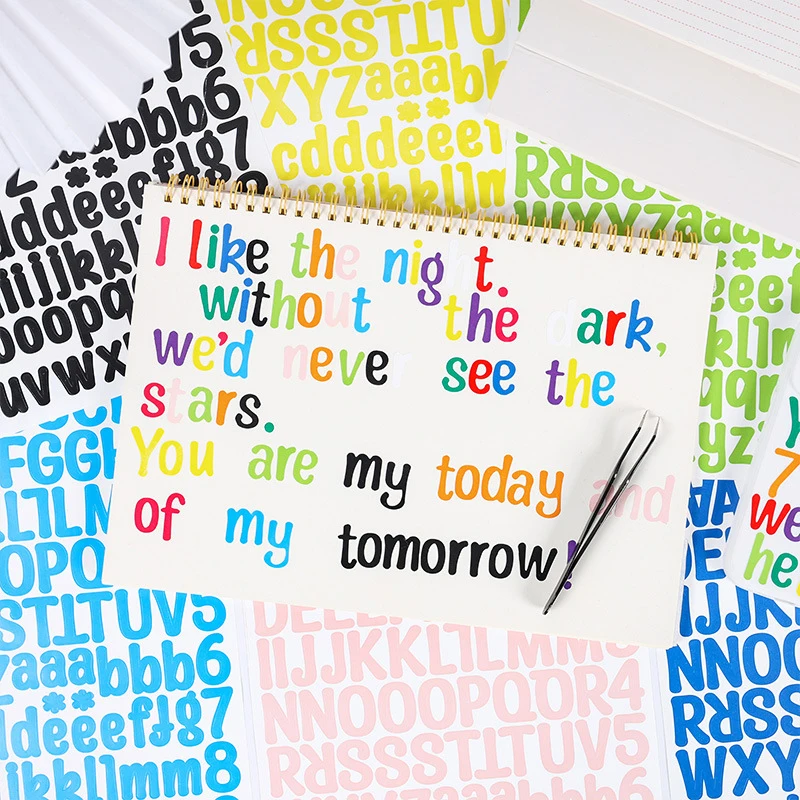 12 ورقة ملونة الإنجليزية أبجدية رقمية ملصقات الفينيل ذاتية اللصق بخط اليد الخط مقاوم للماء أرقام صندوق البريد علامة ملصق لعبة