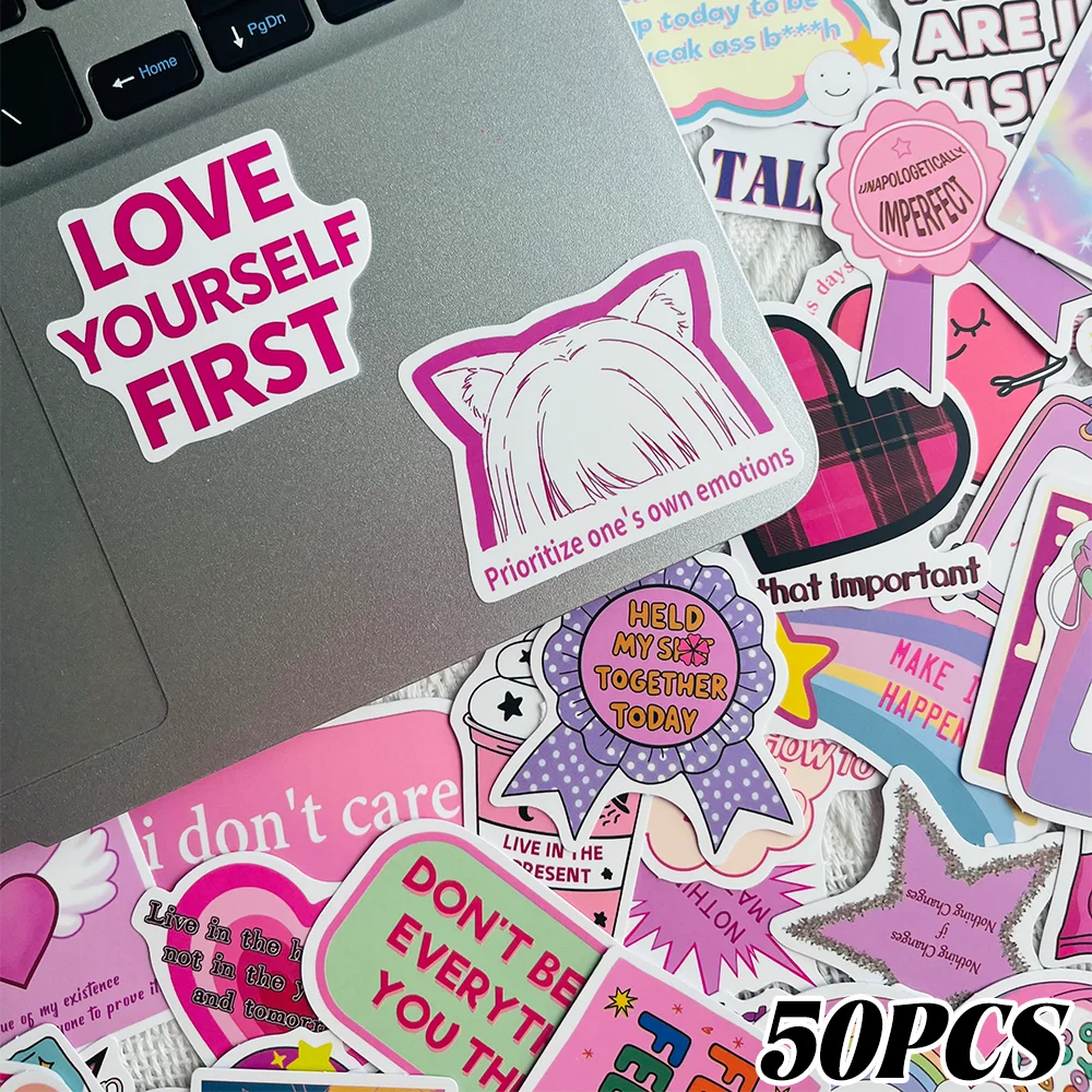 50Pcs Pink Anti Anxiety Stickers Waterproof PVC Gift Decoration Scrapbook Laptop Luggage Guitar Water Cup Phone Case DIY Decal