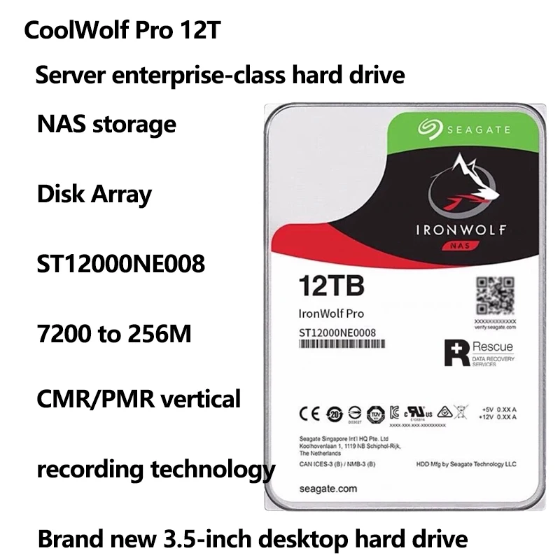 

IronWolf Pro 12TB Internal Serial 7200RPM 256MB Cathe SATA 6Gb/s Hard Drive 3.5" NAS HDD SATA CABLE WITH Seagate