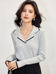 Women Pullover Sweater Temperament V-neck Long Sleeve Knitted Sweaters Female Korean Chic Niche Design Slim Fit Tops