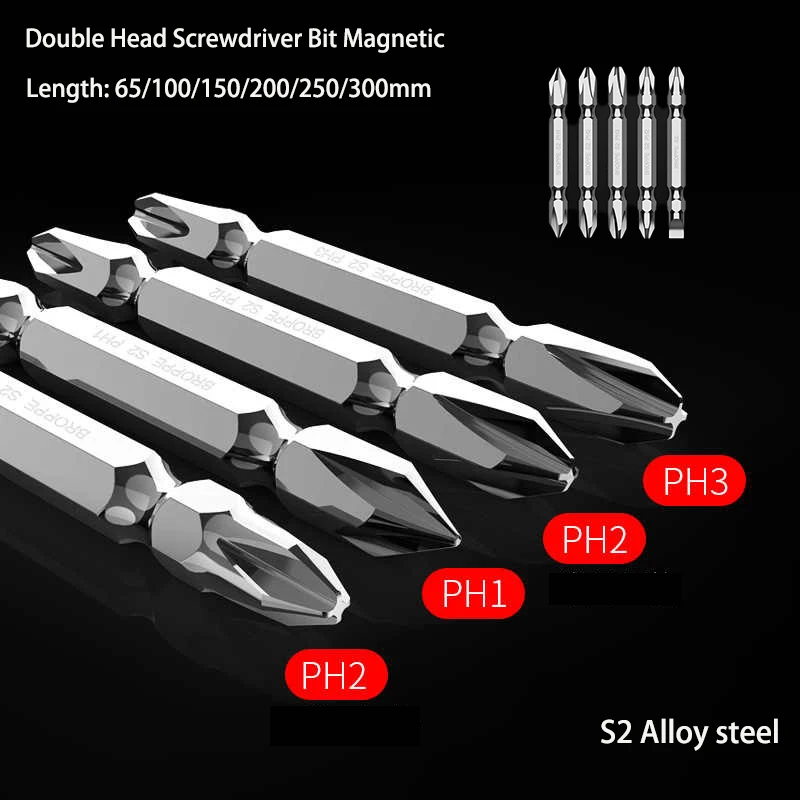 1/3/5/10Pcs PH2 / PH2SL6 Double Head Screwdriver Bit Magnetic Phillips/ Slotted Screwdriver Bits Length 65/100/150/200/250/300mm