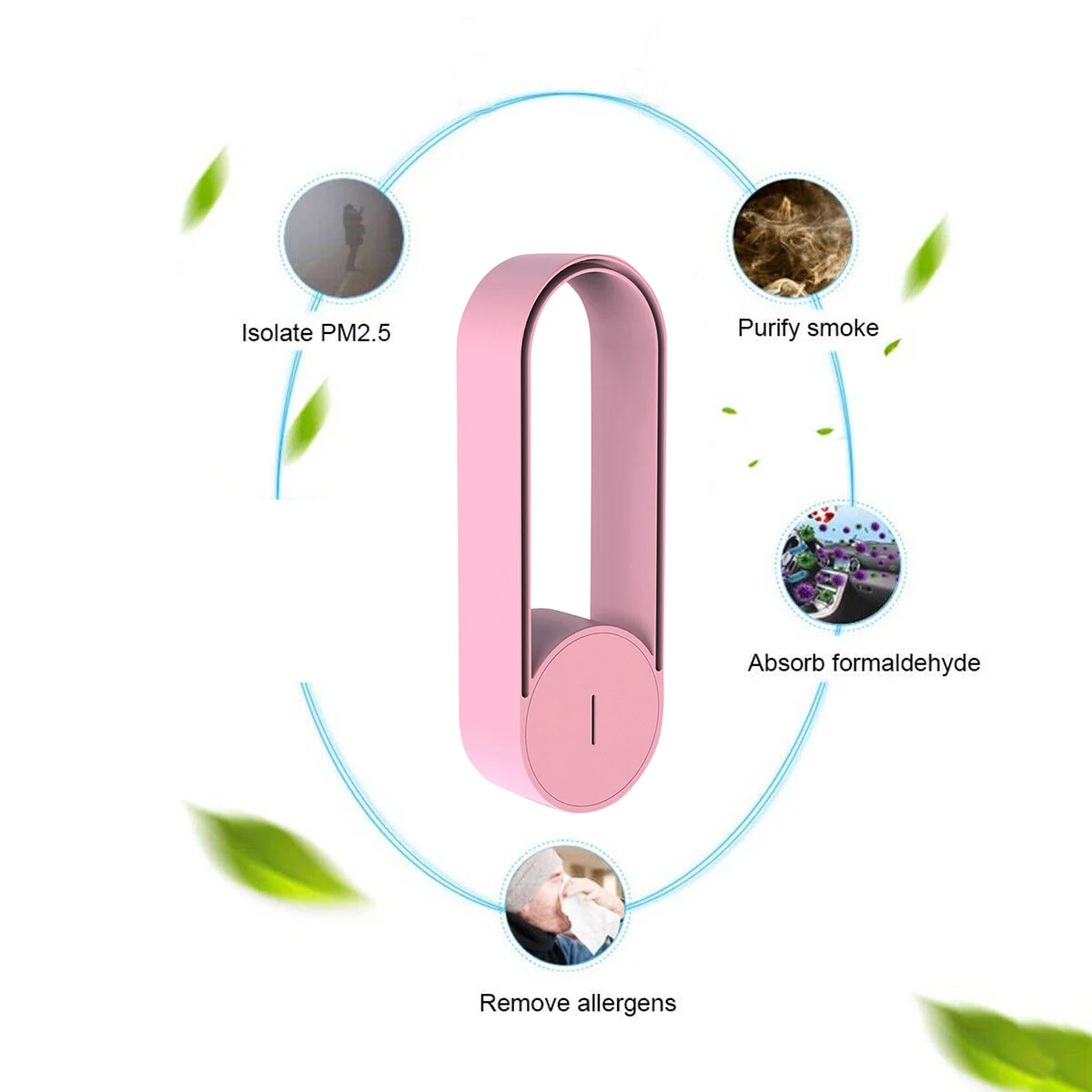 미니 휴대용 가정용 이온화 장치, USB 플러그인 자동차 공기 청정기, 31 ㎡-40 ㎡ 면적, 2 천만 음이온 청정기, 핑크