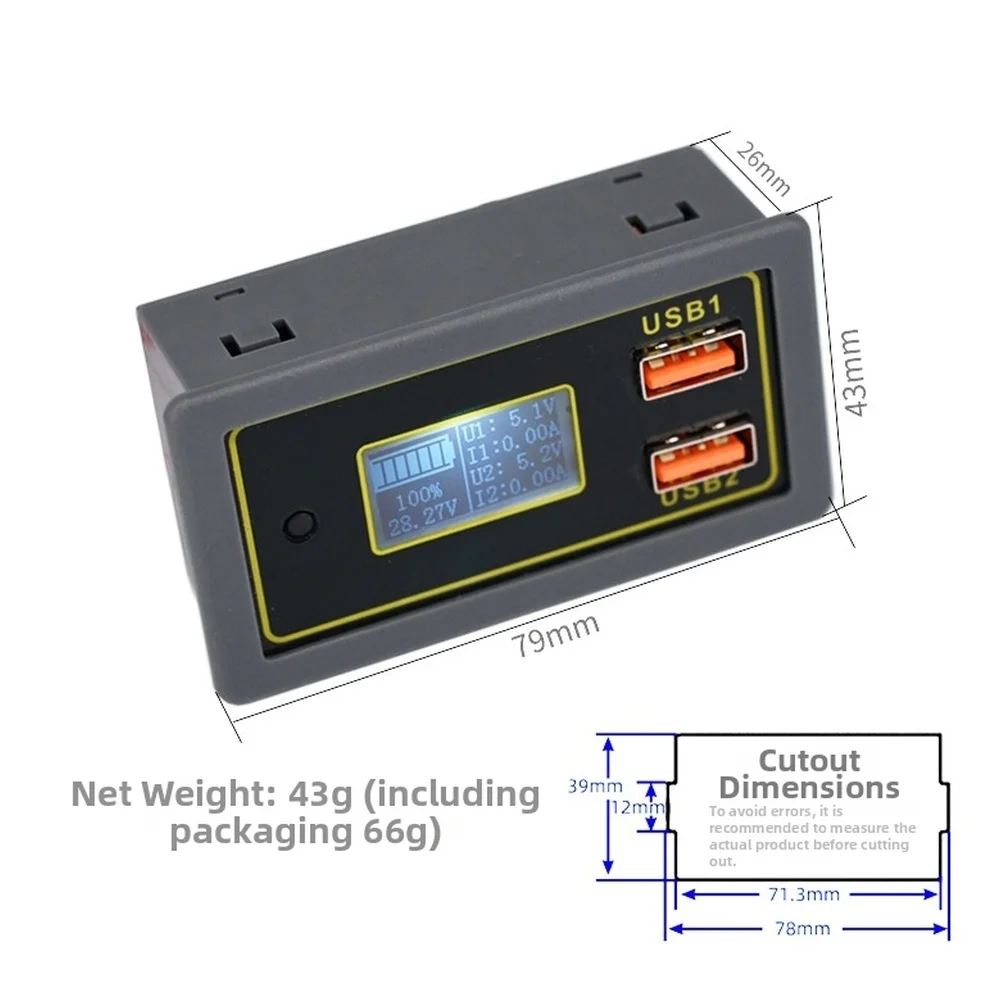 

12V 24V Car Battery Voltage Meter With Dual USB Charger LCD Display DC6V-30V Protection Over-current/short-circuit Voltmeter