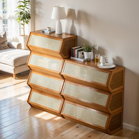 Bamboo Storage Cabinet, Vintage Style Living Room Imitation Vine Storage Cabinet , Combination Stacking Storage Cabinet GN662HF