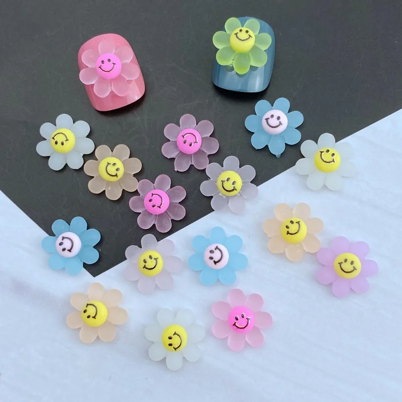 50pcs Resin Cute Colorful 3D Sun Flower Bear Gem Flatback Stone Applique DIY Home Figurine Scrapbook for Nail Craft Accessory