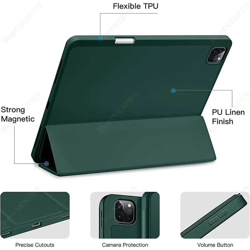 새로운 iPad iPad Pro 12.9 2022 연필 홀더 Funda iPad Pro 12.9 케이스 2021 2020 iPad 5/6th 세대