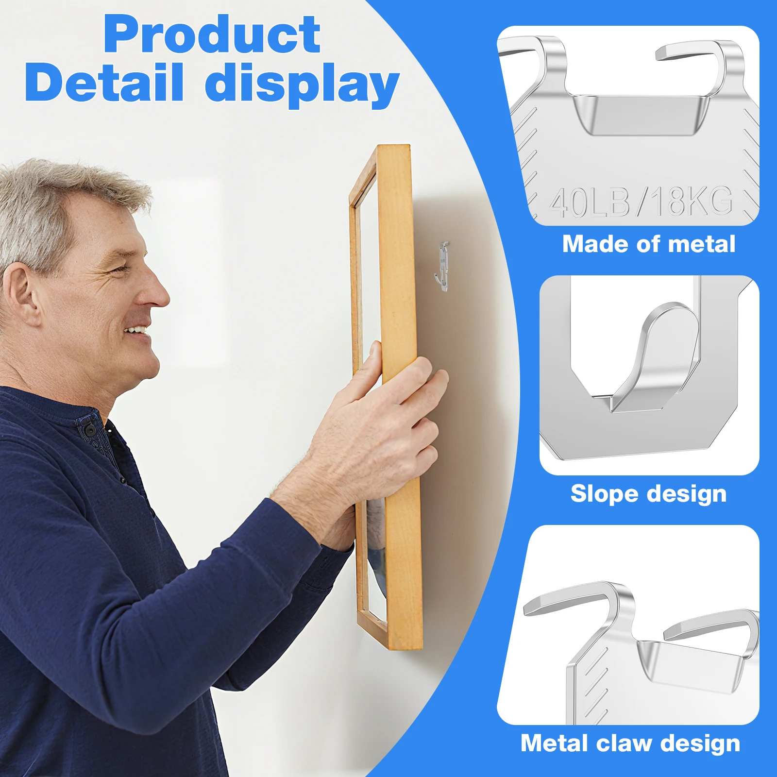 Claw Drywall Picture Hangers 40 Lbs No Tools Hanging Hooks for Plaster Walls Picture Frames and Mirrors Home Office Decor