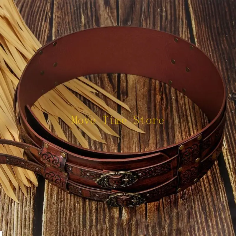 92me Nordic Faux Leather Armors Belt Viking Viking nổi Belt Belt Men Cosplay Knight Corsets Belt Halloween Trang phục