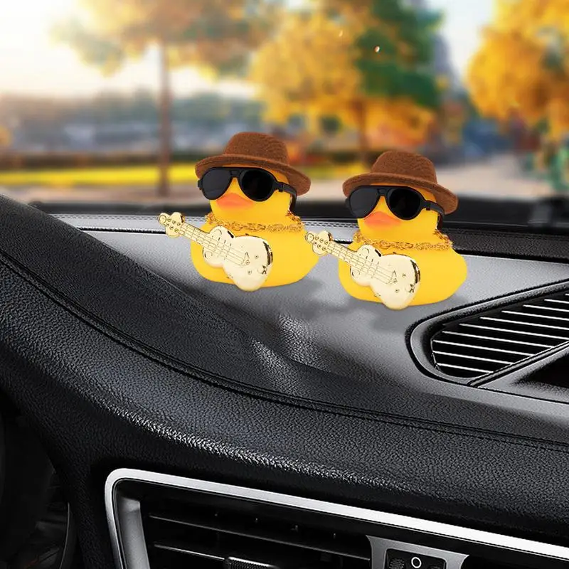 

Car Rubber Duck Rubber Duck Squeak Toys Car Ornaments Mini Duck Car Ornament With Musical Instrument Necklace Sunglasses Hat