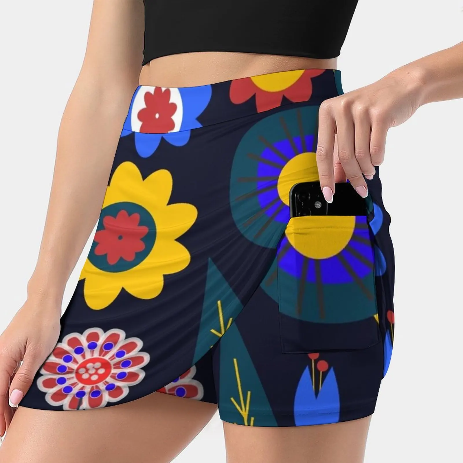 Midnight Floral Expo Women's skirt Aesthetic skirts New Fashion Short Skirts Midnight Floral Night Nocturnal Indigo Blue