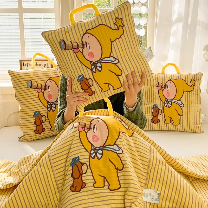 

Cartoon Pillow Blanket 2 In 1, Foldable Dual Use Car Back Cushion, Pure Office Nap Blanket, Multifunctional Portab