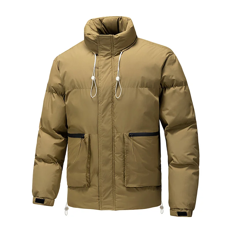 Chaqueta gruesa de algodón para hombre, abrigo cálido a prueba de viento, cuello levantado, Color sólido, ropa de otoño e invierno