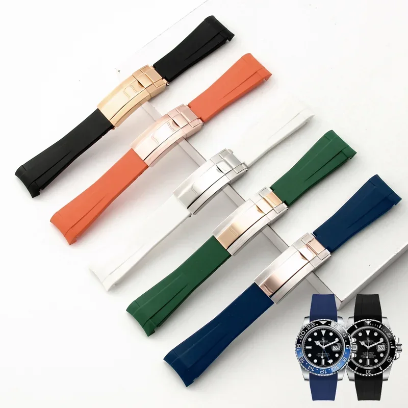 

Dust-Free Arc Interface Silicone Watch Strap for Rolex Submariner Yachtmaster Daytona Green Black Water Ghost Explorer Log Type