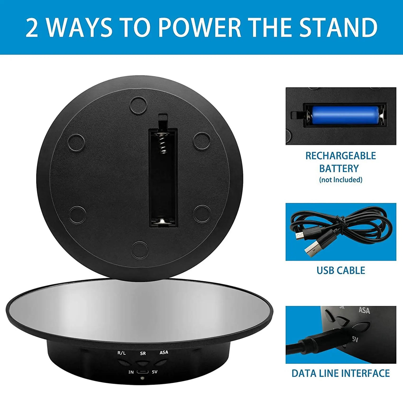 Motorized Rotating Display Stand, 7.87Inch,Mirror Covered 360 Degree Turntable Display Stand for Photography (Black)