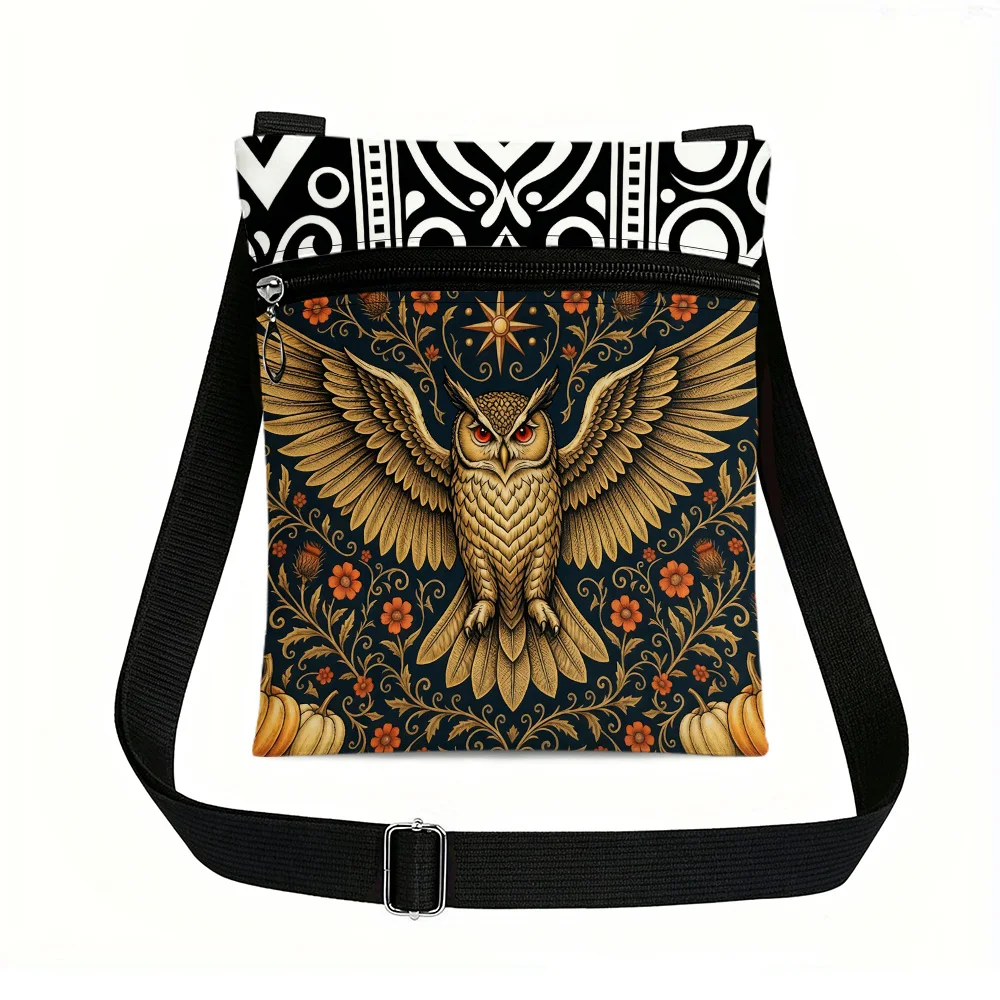 Halloween Owl Wide Wings Crossbody Bag Portable Mini Phone Pouch with Zipper Closure Great for Weekend Trips Beach Trips